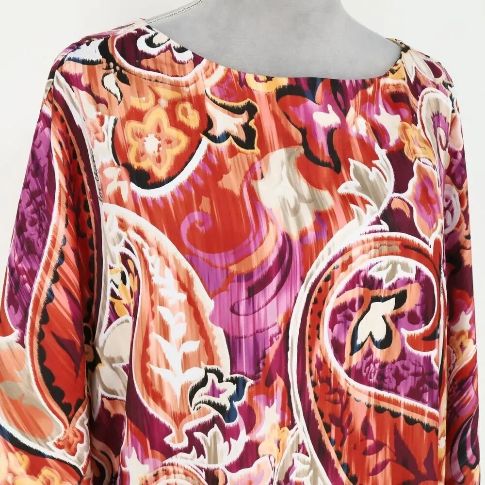 Chico's sz 2 (12-14) Vibrant Paisley and Leopard Blouse - Picture 6 of 13